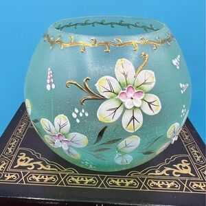 Glass Green Bowl Round base Hand Painted